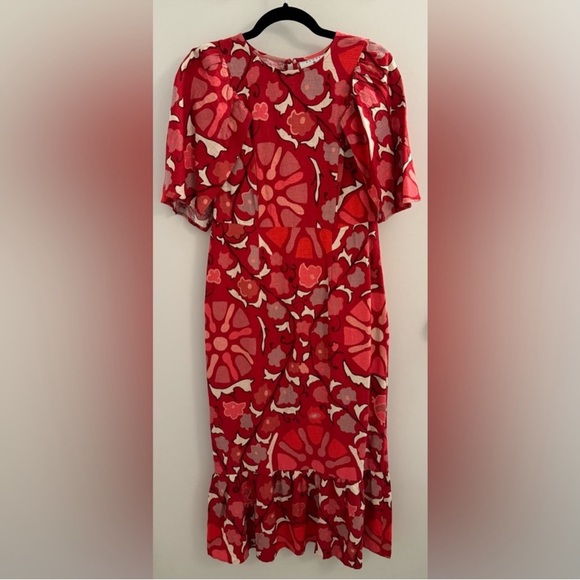 Rhode x Target Midi Red Floral Linen Blend Bell Sleeve Dress  size 18 - Picture 8 of 10
